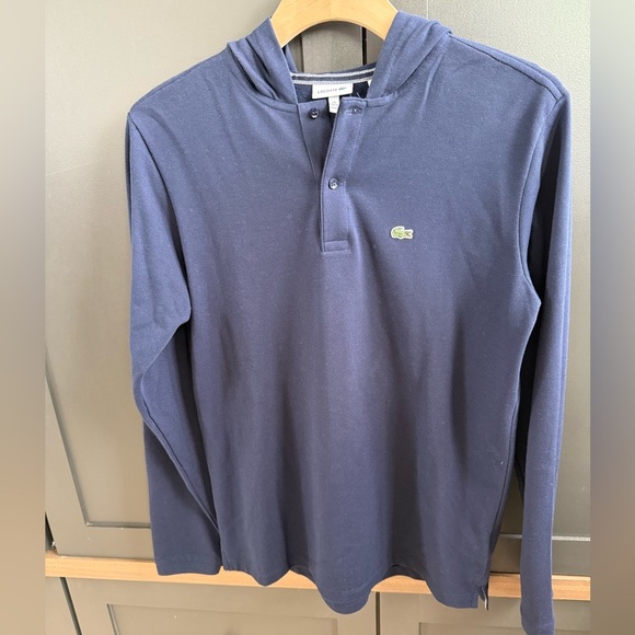 NWT • Lacoste Navy Long Sleeve Hooded Polo Shirt Boys Size 16 - Picture 3 of 7